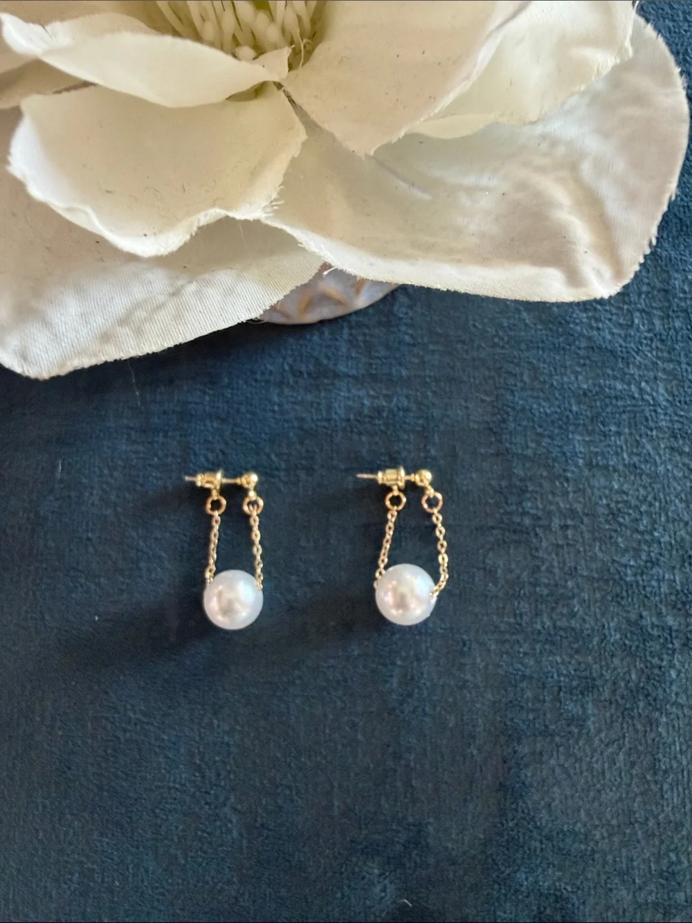 Gold Toned Chain Pearl Drop Earrings - Women Jewelry
